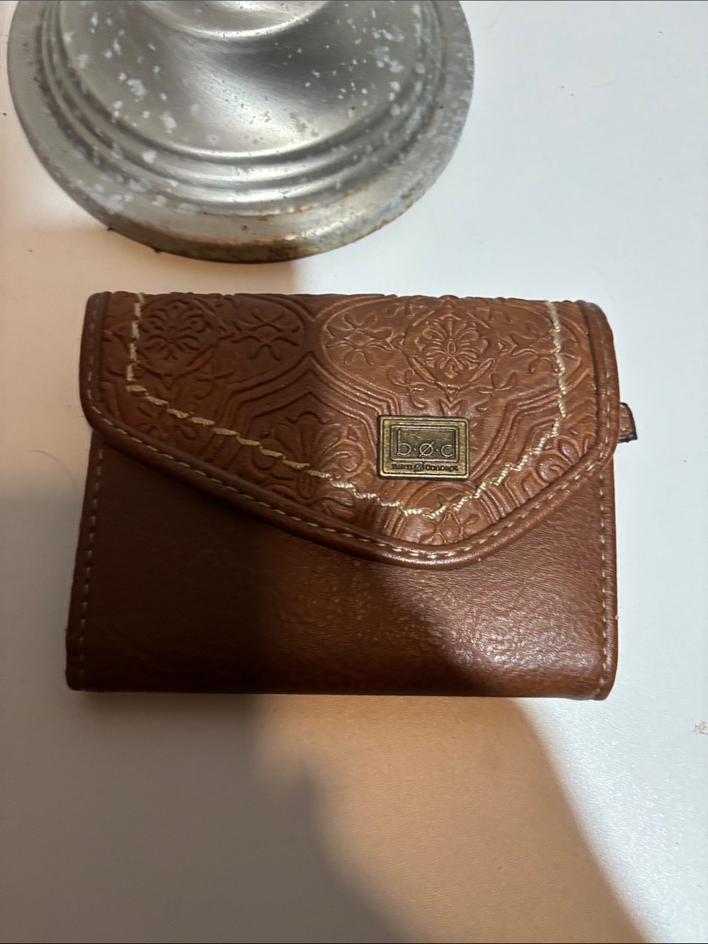 b.o.c. Brown Embossed Faux-Leather Trifold Wallet